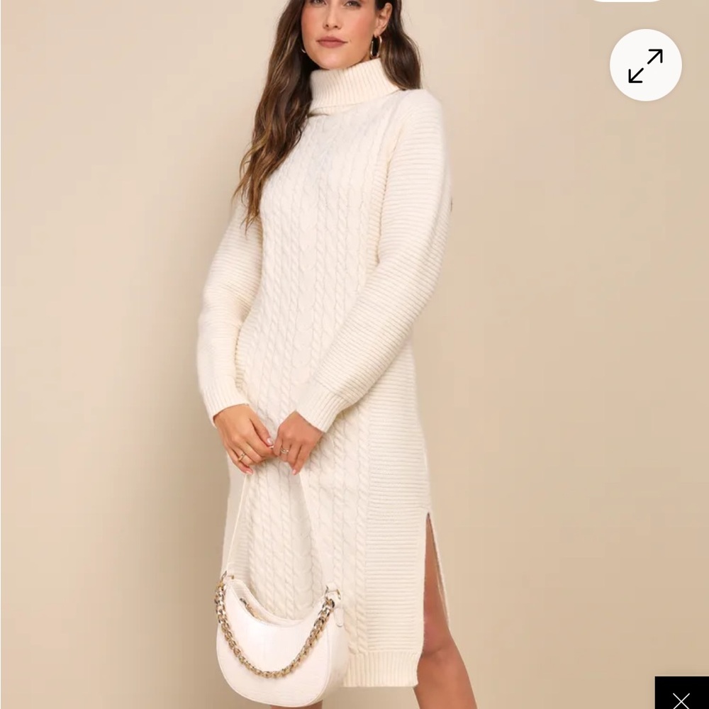 Lulu’s Cream Cable Knit Turtleneck Sweater Dress